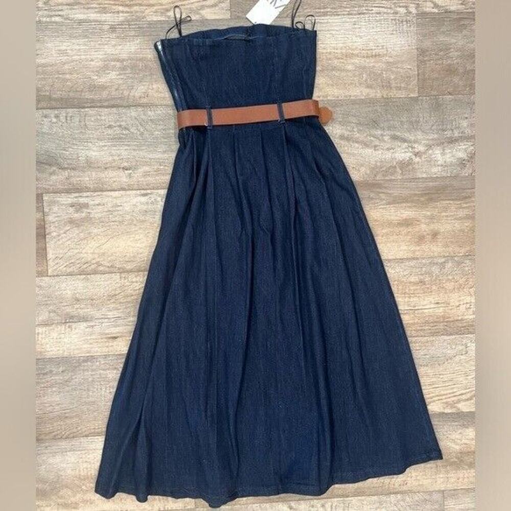 ZARA Blogger Fave Belted Strapless Dress NWT ✨ Elegant A-Line Size M - Picture 16 of 16